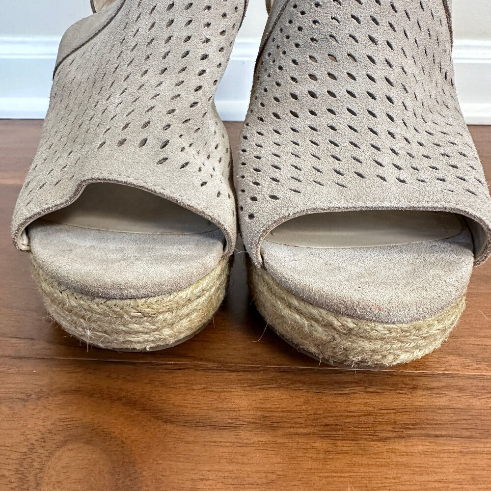 Marc Fisher HALDYA Suede Laser Wedge Platform Espadrille Sandals Size 9.5M Tan - Picture 7 of 15